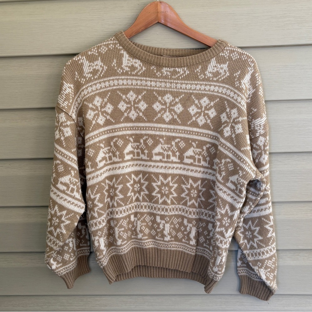 FRAGILE brand vintage 90s juniors fair isle Christmas holiday sweater Nordic EUC
